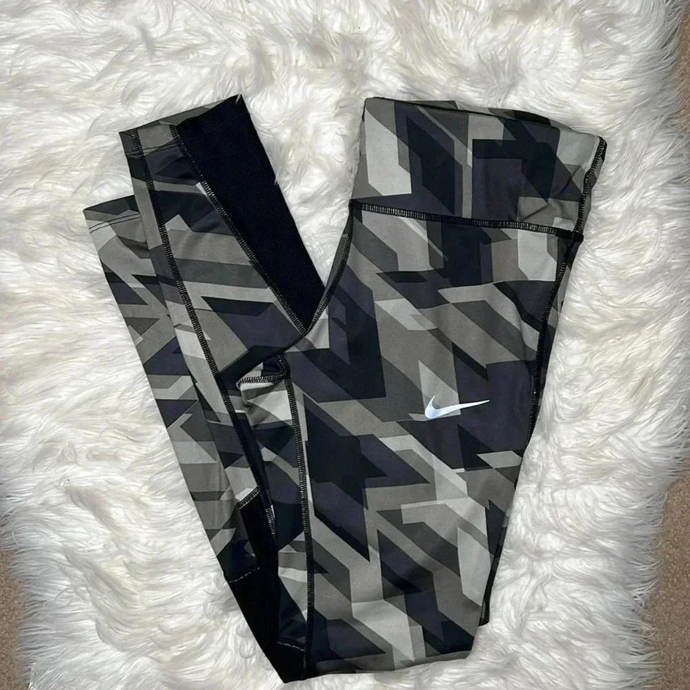 Nike Power Racer Geo Groove Printed Running Leggings Size M - Picture 2 of 7